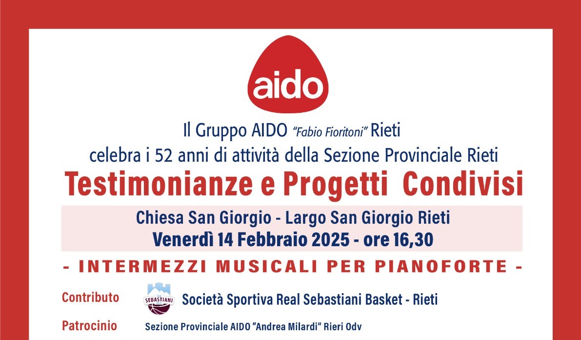 Aido : celebrazione dei 52 anni di attività della Sezione Provinciale di Rieti