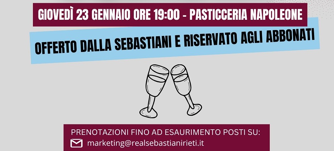 Giovedì 23 gennaio aperitivo con la squadra per gli abbonati della Sebastiani. Come prenotarsi