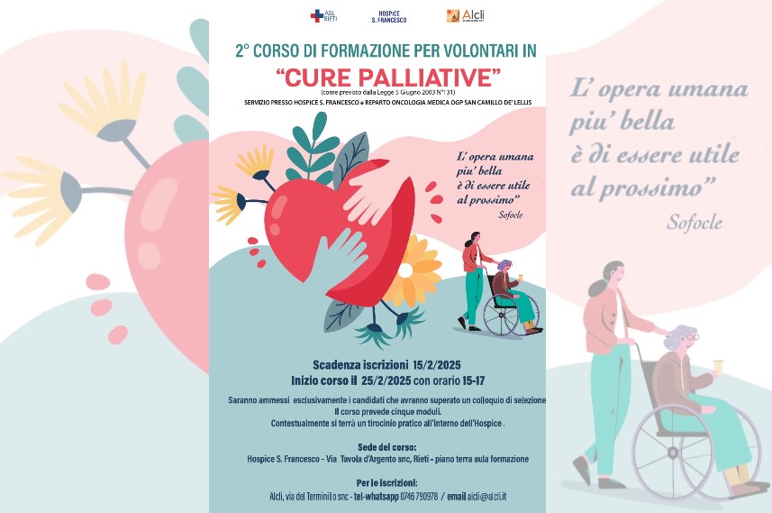 2° corso di formazione volontari in Cure Palliative: Iscrizioni fino al 15 Febbraio