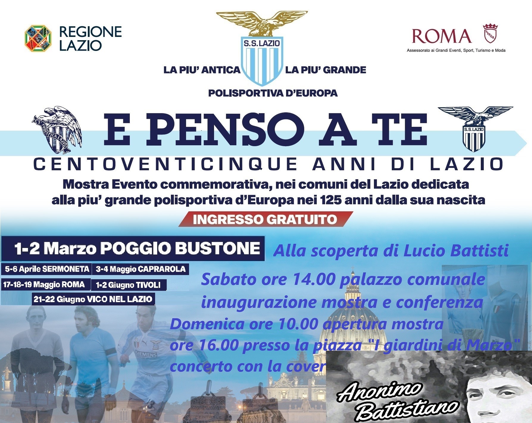 125 anni della Lazio: il tour ‘E penso a te’ inizia da Poggio Bustone, paese di Lucio Battisti