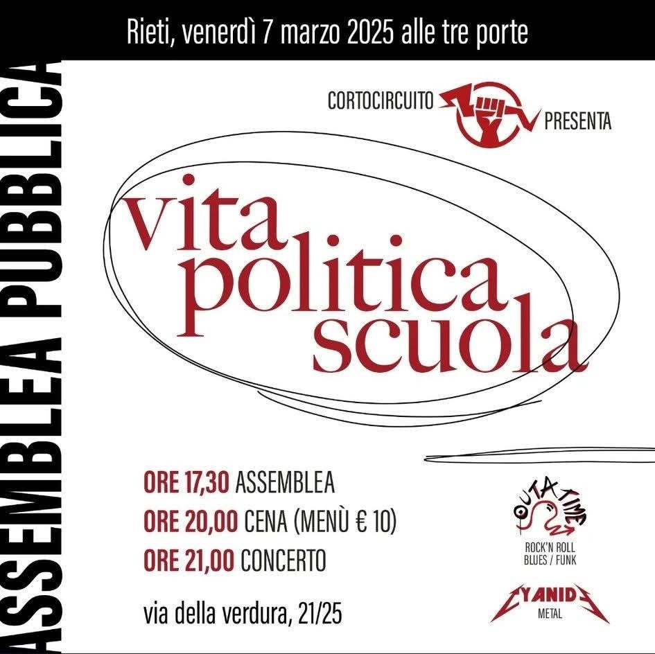 Assemblea pubblica a Rieti: dibattito, cena e musica per parlare di vita, politica e scuola