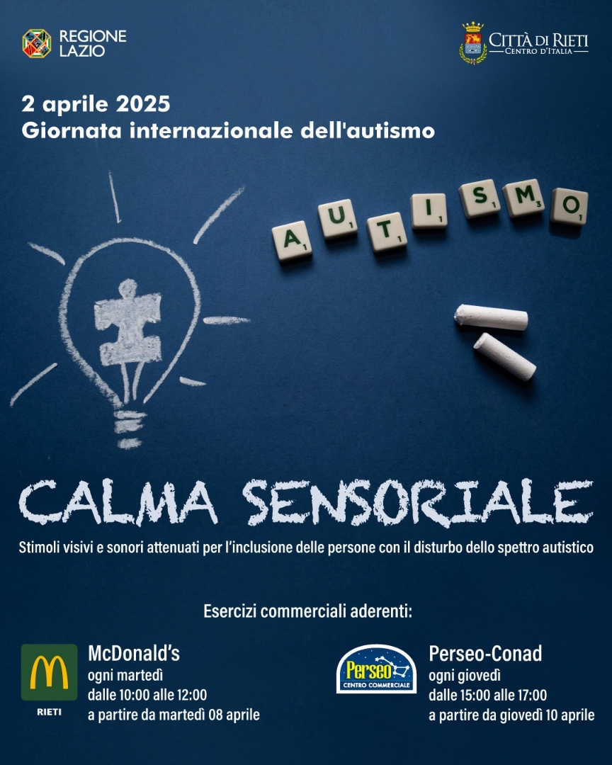 Giornata mondiale per la consapevolezza sull’autismo: a Rieti l’iniziativa “Calma sensoriale”