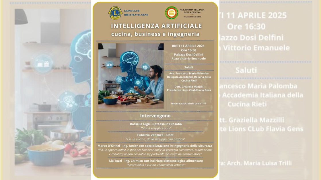 “Intelligenza artificiale, cucina business e ingegneria”, l’11 aprile a Palazzo Dosi Delfini