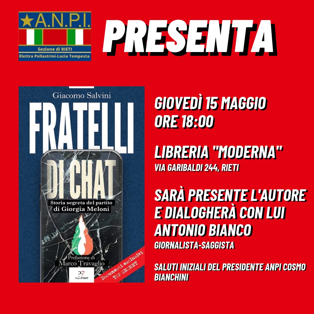 Presentazione del libro “Fratelli di Chat” con l’autore Giacomo Salvini alla Libreria Moderna di Rieti
