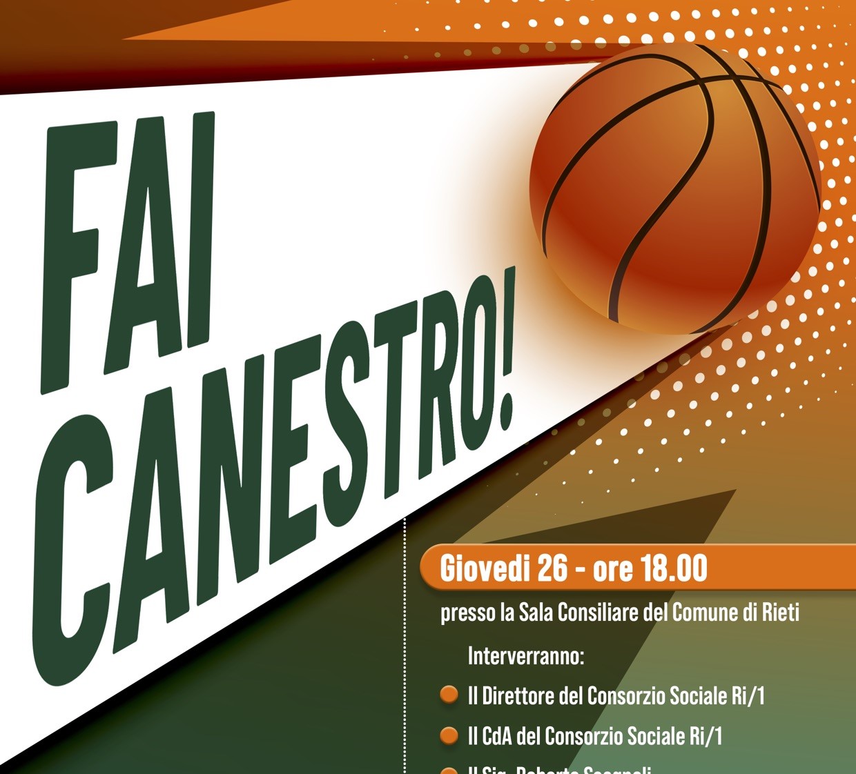 Giovedì 26 giugno alle ore 18 presso la Sala Consiliare del Comune di Rieti “Fai canestro!”, il Consorzio Sociale sostiene il basket con la consegna di nuove carrozzine
