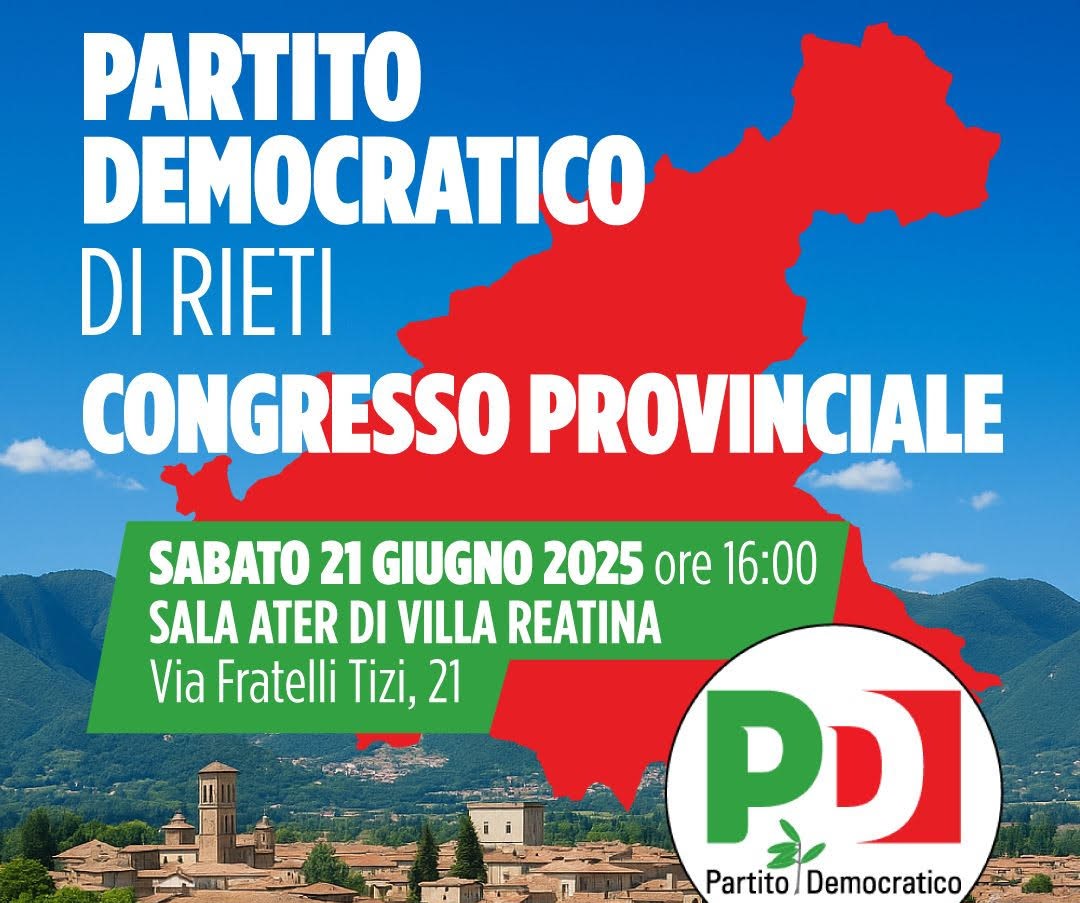 PD Rieti: sabato 21 giugno il Congresso Provinciale a Villa Reatina