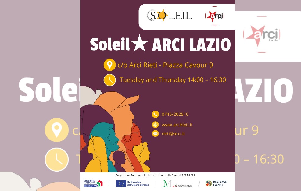 Attivato a Rieti lo sportello del progetto Soleil: Servizi di Orientamento al lavoro ed Empowerment Interregionale Legale