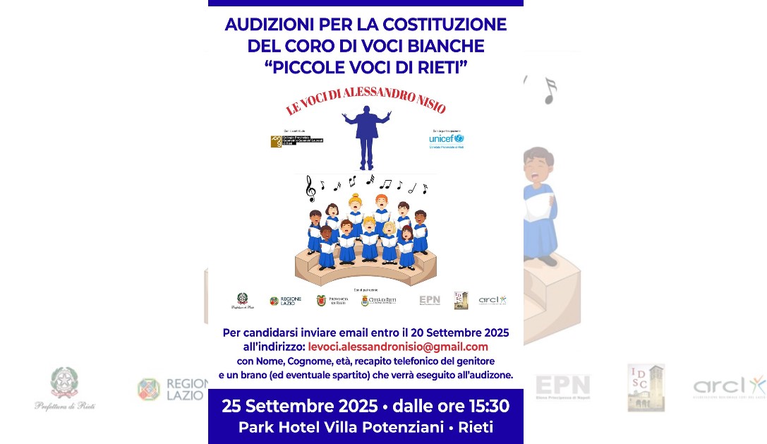 “Piccole Voci di Rieti”: audizioni il 25 settembre, candidature entro il 20