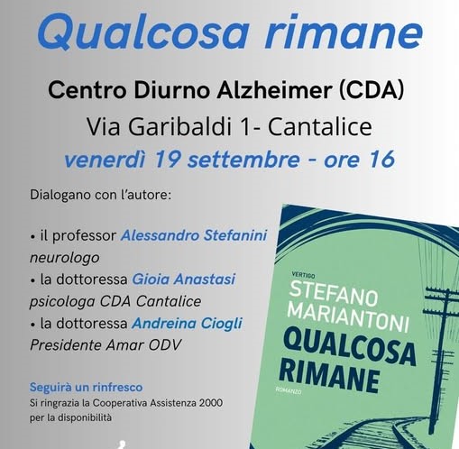 Giornata Mondiale Alzheimer: a Cantalice la presentazione del romanzo “Qualcosa rimane” di Stefano Mariantoni