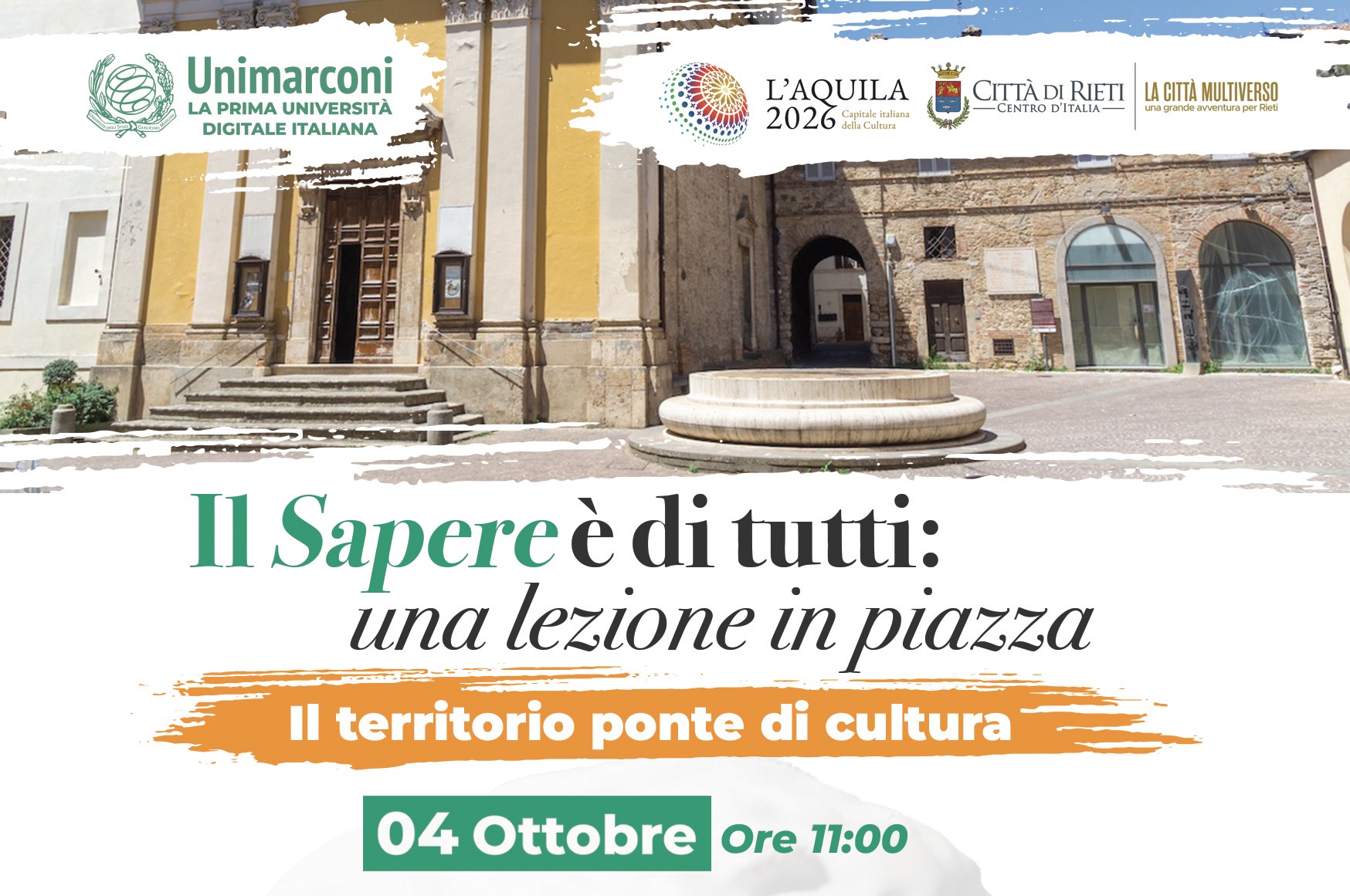Il Sapere è di tutti: una lezione in piazza”, sabato 4 ottobre l’evento di UniMarconi e Comune di Rieti aperto a tutti e gratuito