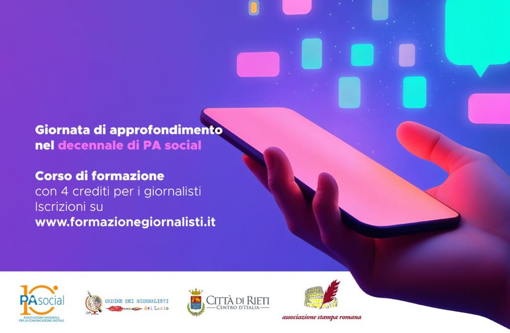 “Comunicazione pubblica e innovazione digitale”, a Rieti evento del decennale PASocial in collaborazione con Ufficio Stampa del Comune e Ordine dei Giornalisti del Lazio