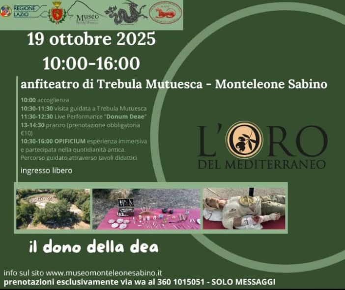 Monteleone Sabino celebra l’antica Trebula Mutuesca con l’evento ‘L’Oro del Mediterraneo – Il dono della dea’