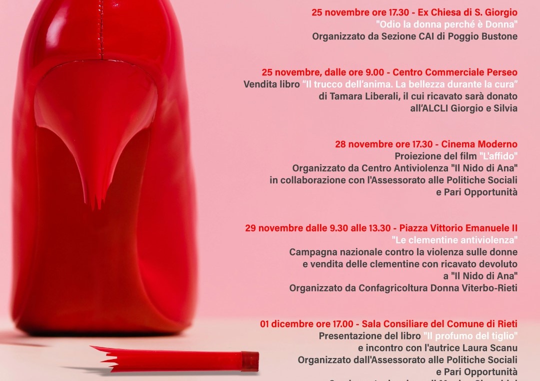“Tutti insieme per dire no alla violenza”: ecco gli eventi organizzati o patrocinati dal Comune di Rieti