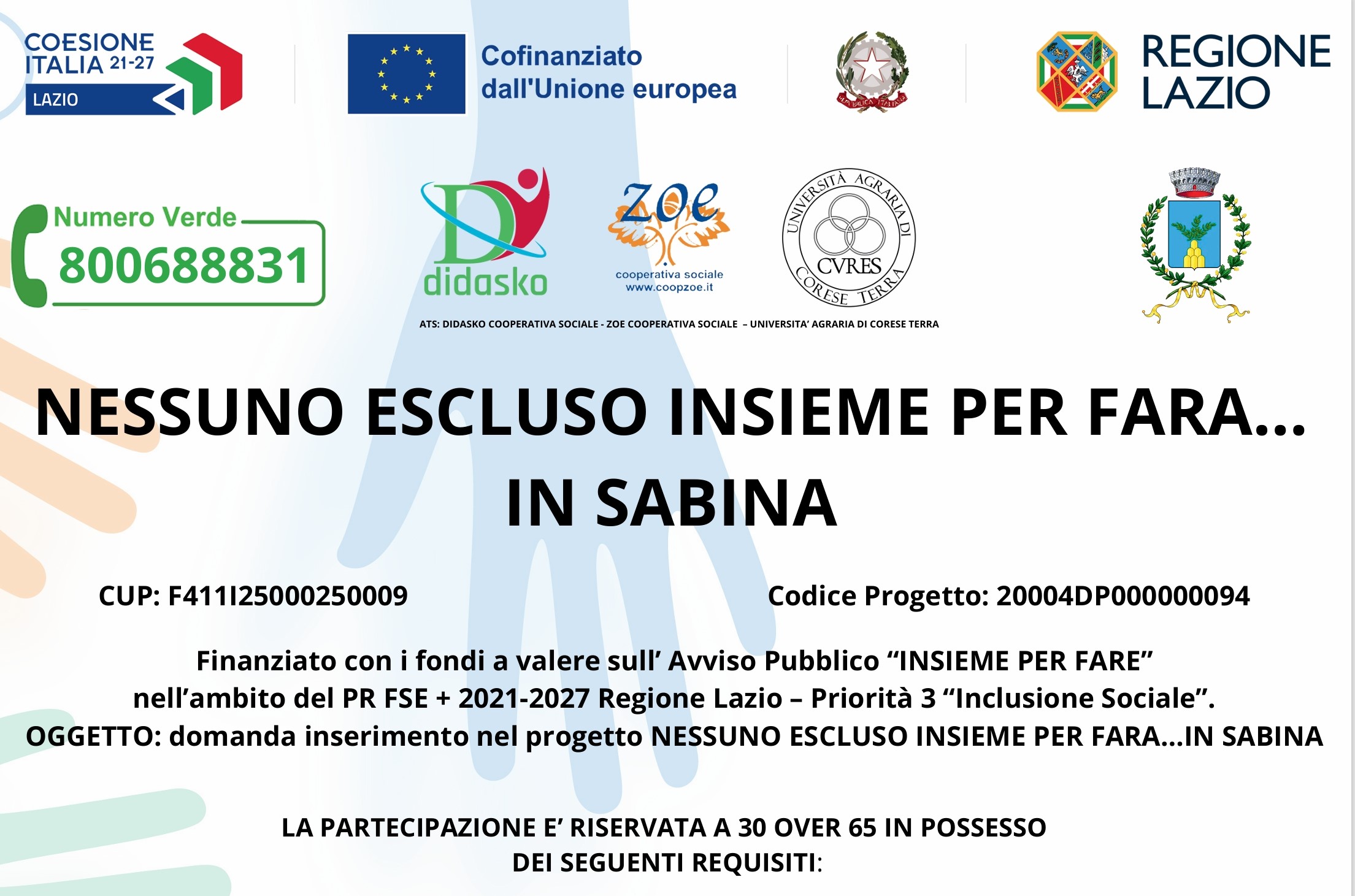 Progetto “Nessuno Escluso – Insieme per Fara… in Sabina”: iniziative, assistenza e attività culturali per migliorare la qualità della vita degli anziani
