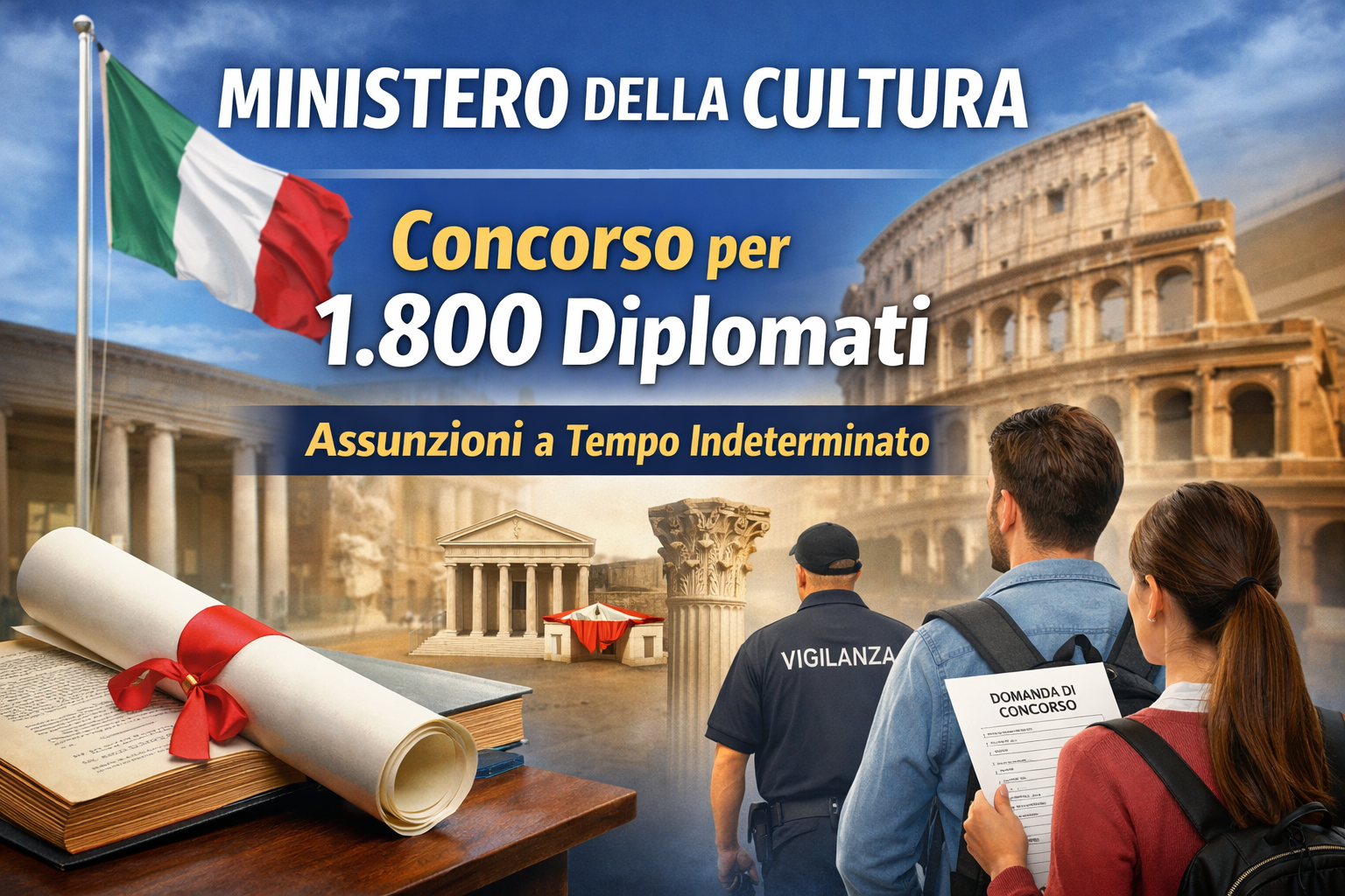 Ministero della Cultura: aperto concorso per 1.800 diplomati a tempo indeterminato