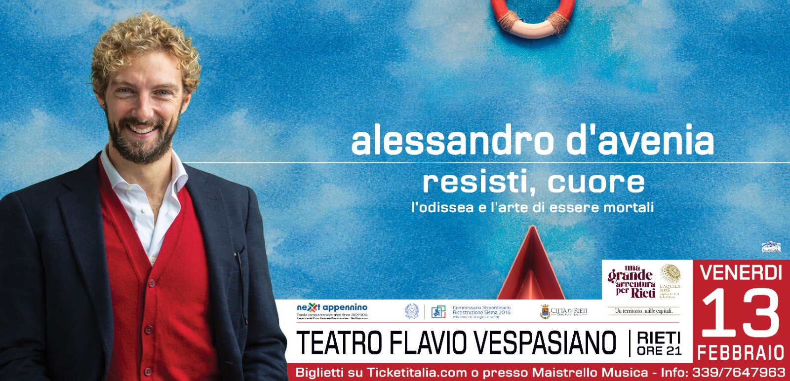 Alessandro D’Avenia il 13 febbraio al Teatro Flavio Vespasiano: ultimi biglietti disponibili