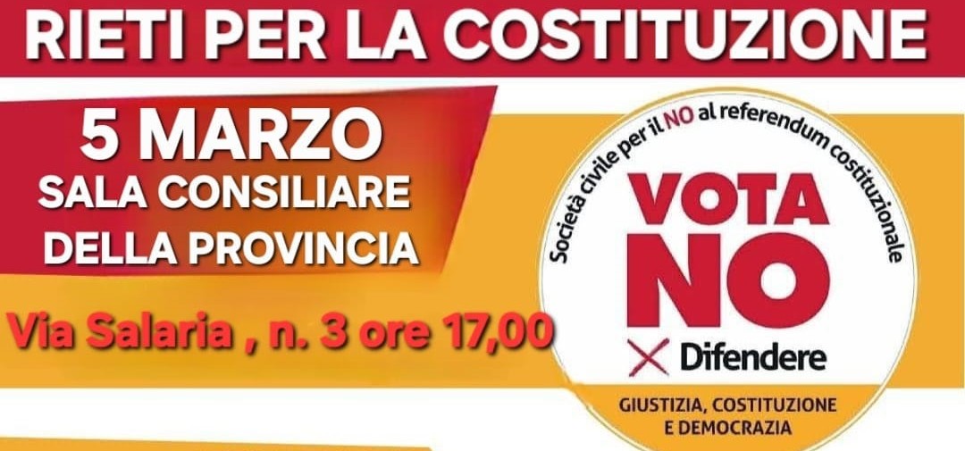 Referendum costituzionale: a Rieti un incontro pubblico per “difendere la Costituzione e lo Stato di diritto”