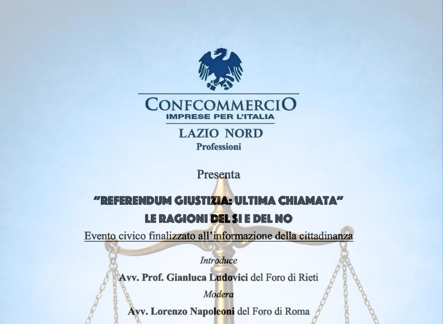 Incontro pubblico a Confcommercio Professioni: a Rieti un convegno informativo sui referendum sulla giustizia