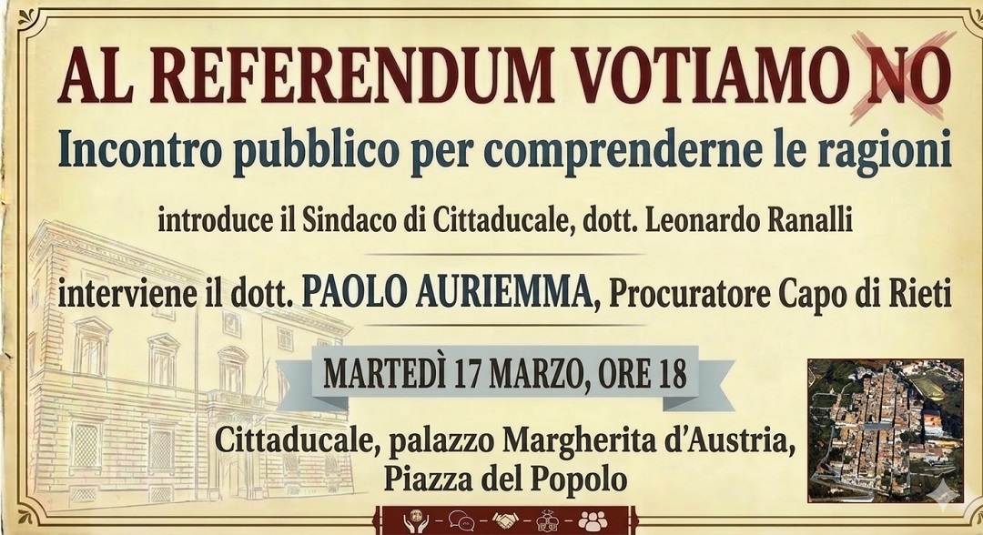 “Al Referendum votiamo no”: incontro pubblico a Cittaducale il 17 marzo