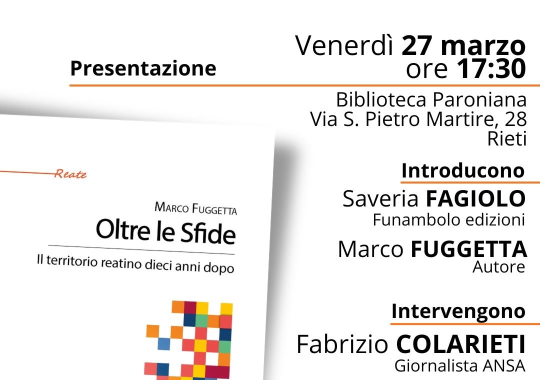 Venerdì 27 marzo in Biblioteca Paroniana la presentazione del libro di Marco Fuggetta “Oltre le sfide”