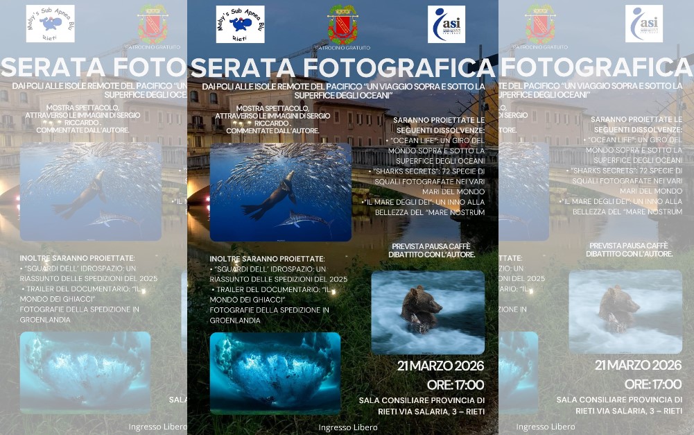 Un viaggio fotografico tra gli oceani del mondo: a Rieti la serata con il fotografo subacqueo Sergio Riccardo
