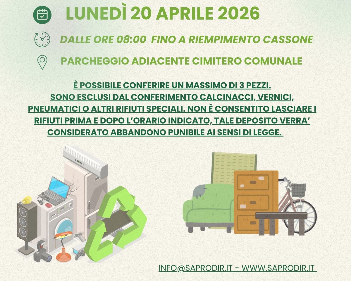 Comune di Contigliano – Giornata Ecologica: raccolta di rifiuti ingombranti e Raee