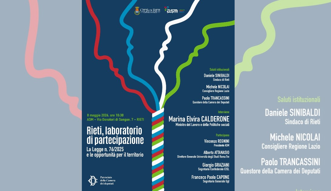 Il Ministro Calderone a Rieti l’8 maggio per “Rieti, laboratorio di partecipazione”