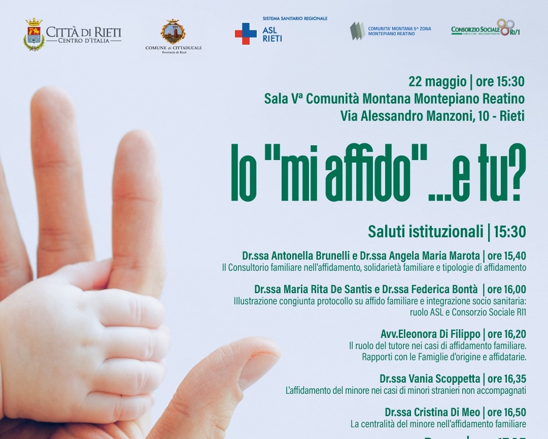 “Io mi affido…e tu?”: il 22 maggio un incontro promosso dai Comuni di Rieti e Cittaducale