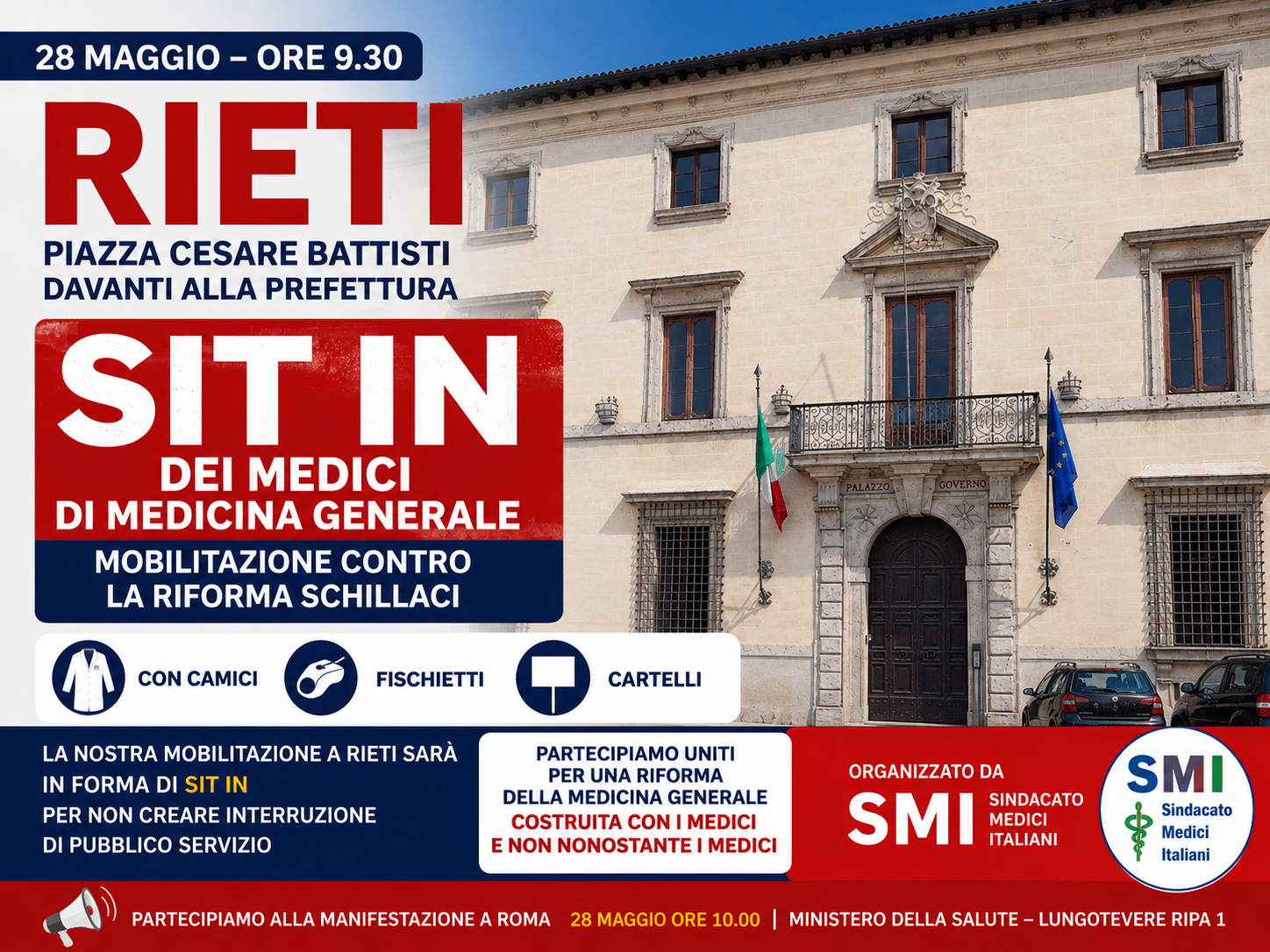 Medici di Famiglia: sit in in camice bianco davanti alla Prefettura il 28 maggio