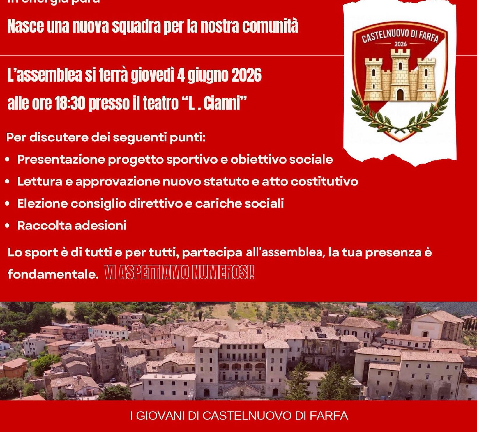 Rinasce la squadra di calcio a Castelnuovo di Farfa