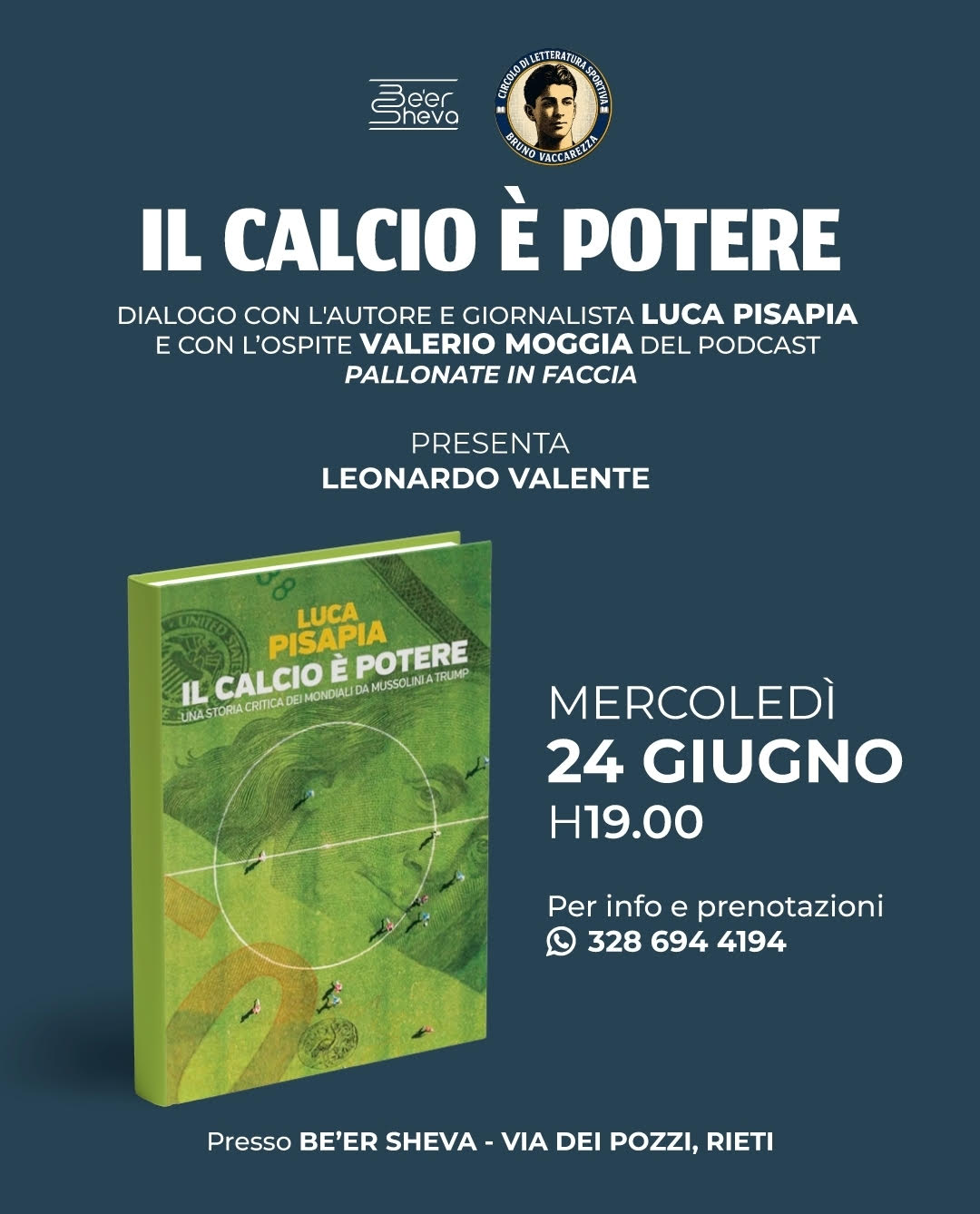 Il giornalista Luca Pisapia sarà a Rieti per presentare il suo ultimo libro” Il calcio è potere: storia critica dei Mondiali di calcio”