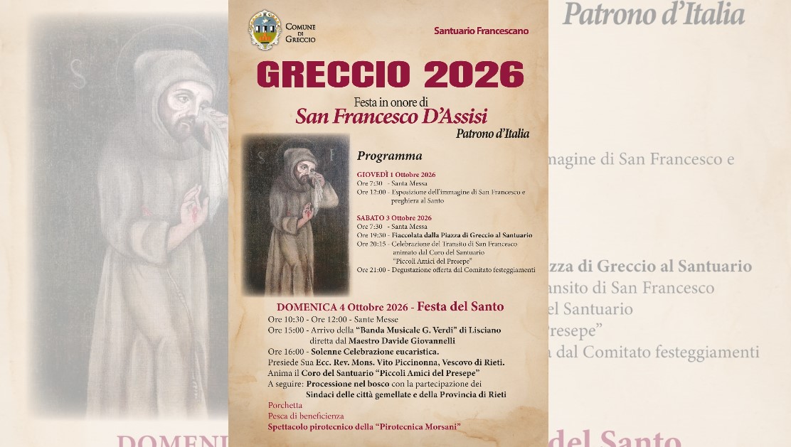 Greccio 2026: festeggiamenti in onore di San Francesco