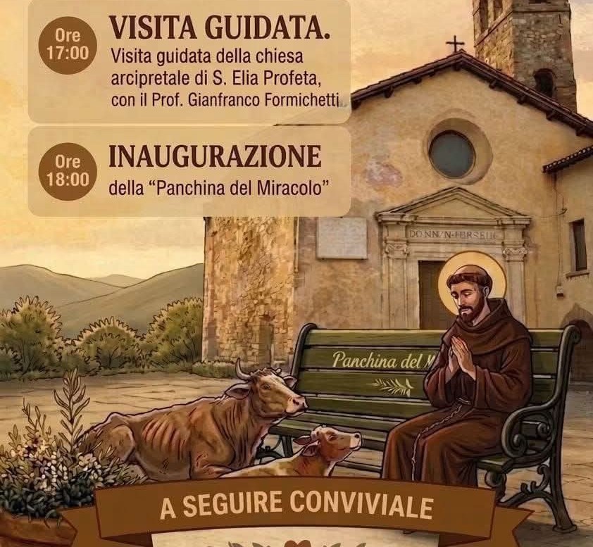 Inaugurazione della “Panchina del Miracolo” a S. Elia Reatino: appuntamento il 19 settembre 2026