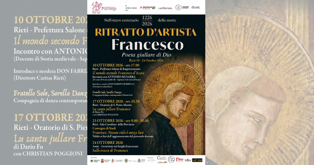 Parte la Rassegna “Ritratto d’artista – Francesco poeta giullare di Dio”, sabato 10 il primo appuntamento